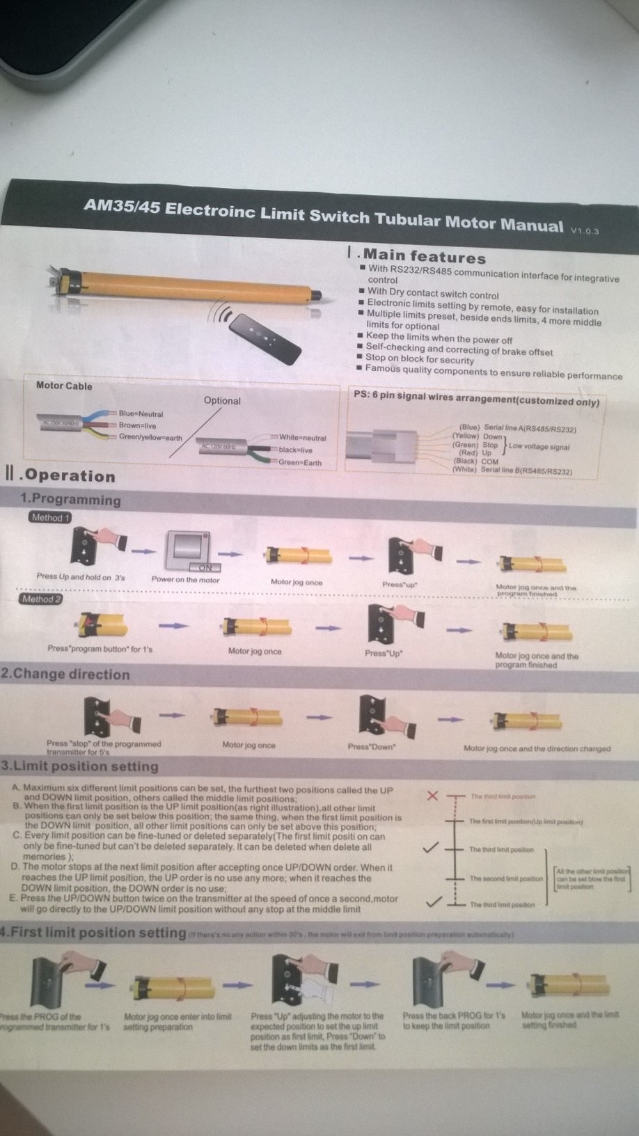 AM35/45 Aoke Tubular Motor manual