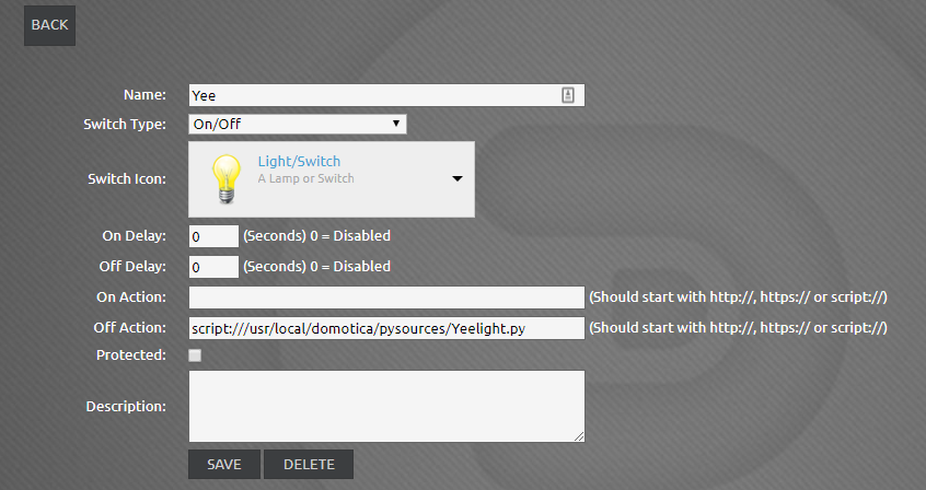 Calling the Yeelight python script from a virtual device