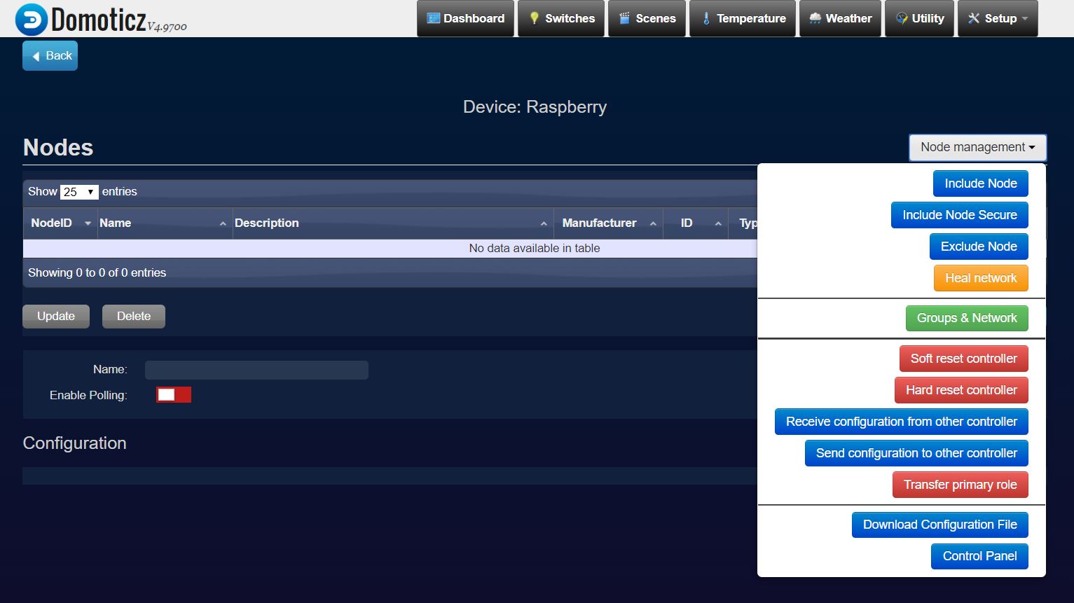 no possibility to load configuration