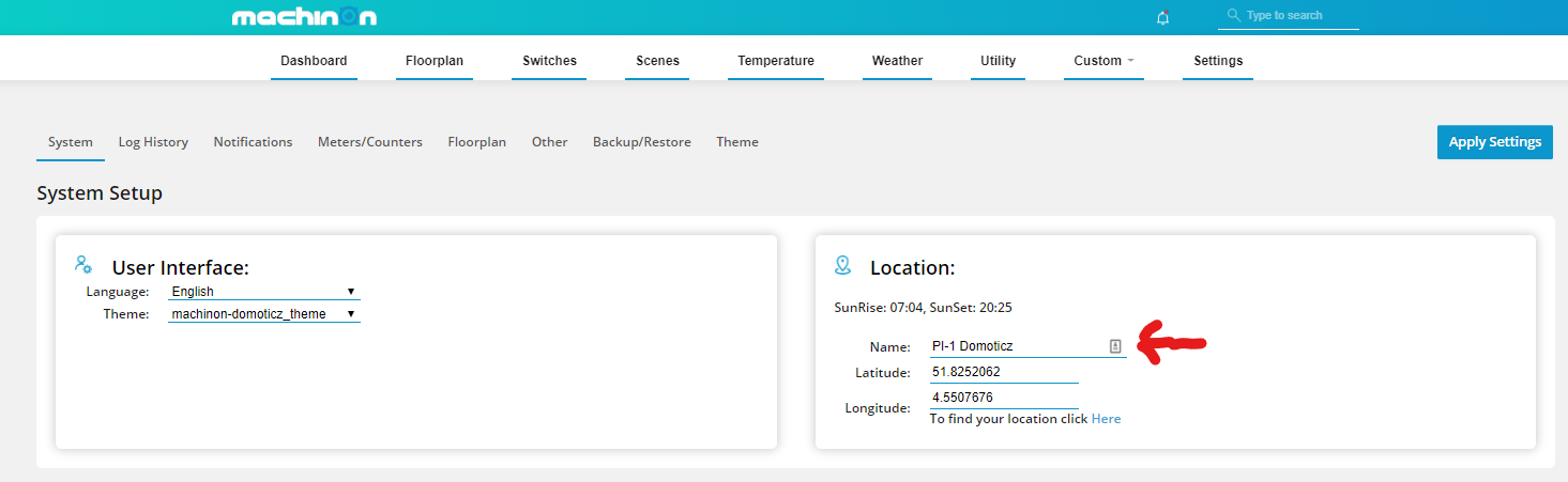 System settings location
