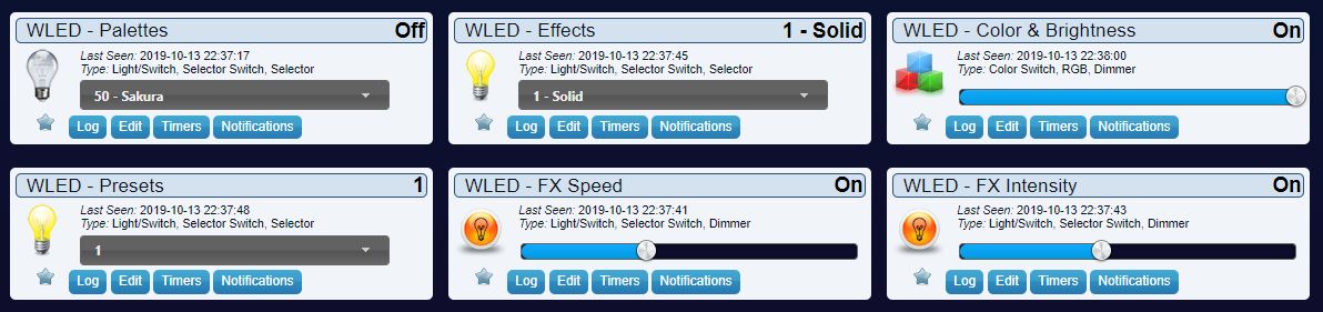 Screenshot WLED in Domoticz