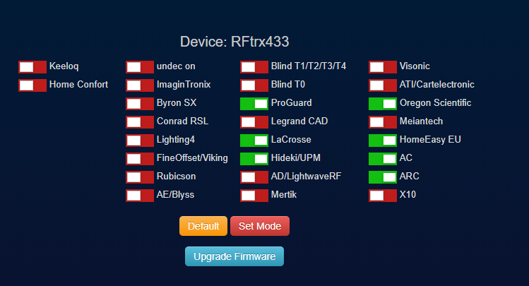Settings of RFtrx433