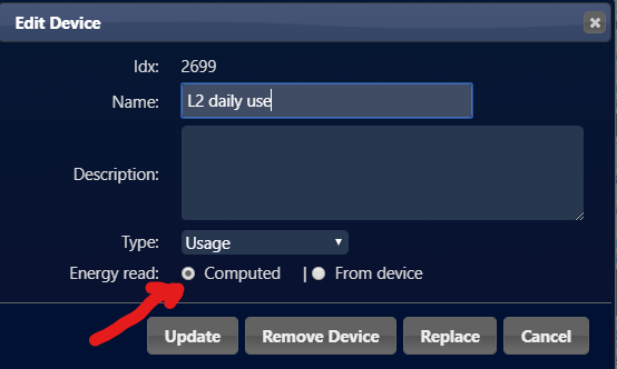 Energy read method must be set to Computed