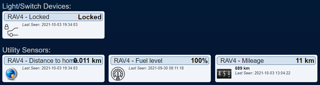 The devices that are provided by the Toyota plugin