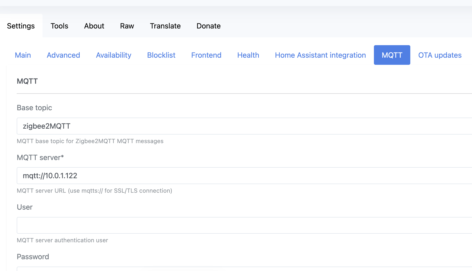 mqtt settings