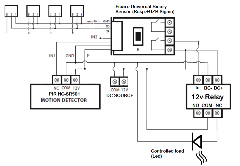 Circuit schematics. All fibaro sensor inputs have always voltage. Is it normal? Anything wrong?