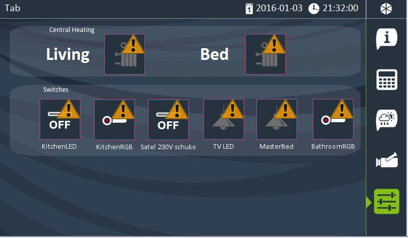 Satel INT-TSI controller home automation screen